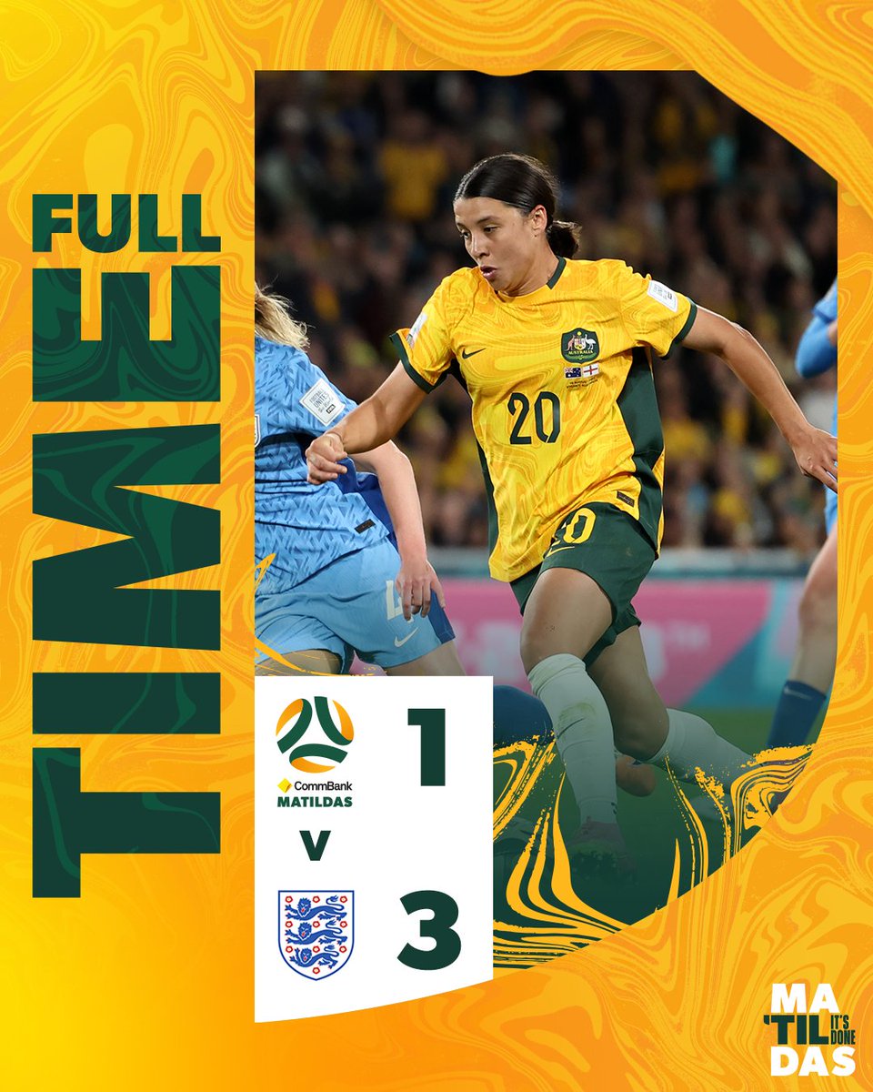 FT | A heartbreaking end to our #FIFAWWC Semi-Final. Attention turns to Saturday when we play Sweden for third place. #Matildas #TilitsDone