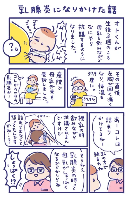 乳腺炎になりかけた話😭
水分不足には注意ですね……💦

#育児絵日記 