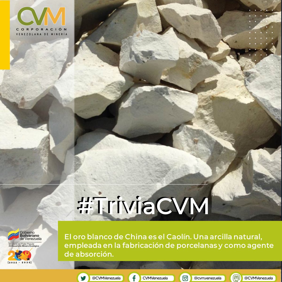 cvm_ve's tweet photo. #TriviaCVM || Si a nuestra pregunta del día respondiste caolín, ¡estás en lo cierto!
Este mineral es conocido como el oro blanco de China. Se trata de una arcilla natural, empleada en la fabricación de porcelanas y como agente de absorción.
#16Ago
#BricoMilesPorTodoElPaís https://t.co/mvFDty1ouK