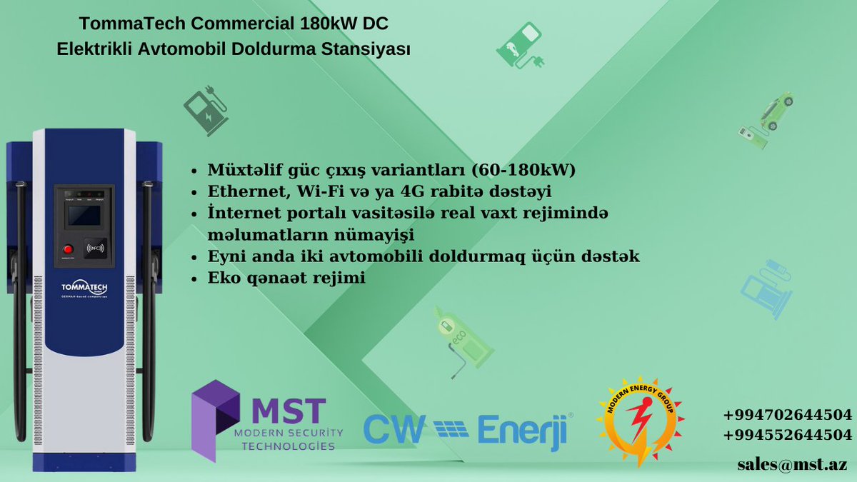 securitymst's tweet photo. TommaTech Ticari 180 kW DC Elektrikli Avtomobil Şarj Stansiyası - Sürətli və Etibarlı Şarj Çözümü.
project@mst.az
#azerbaijan #baku #mstllc #Tommatech #cwenerji https://t.co/XRabiDIkB5