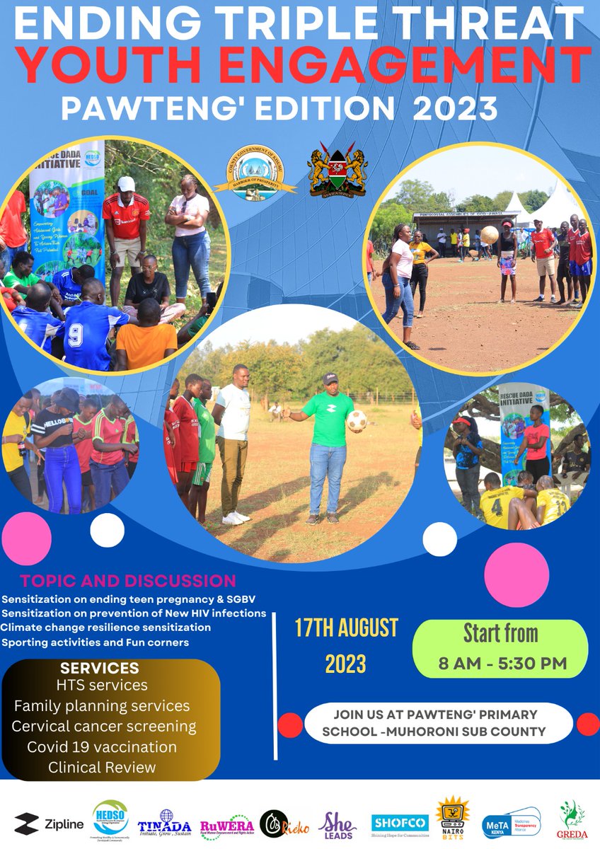 Join us tomorrow at Pawteng' Primary School for our ending triple threats youth Engagement campaign. Sexual Reproductive Health services and information at the chat corners awaits. #WeareHEDSO #EducateEradicate