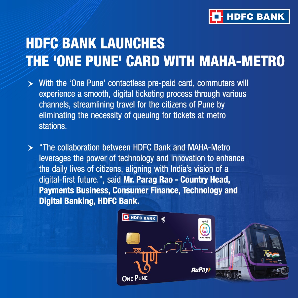HDFCBankNews's tweet photo. HDFC Bank and MAHA-Metro unveil the 'One Pune' card for commuters of the Pune metro.
Read below to know more.
#HDFCBank #News #MAHAMetro #OnePune #Metro https://t.co/K0sty9eTz2