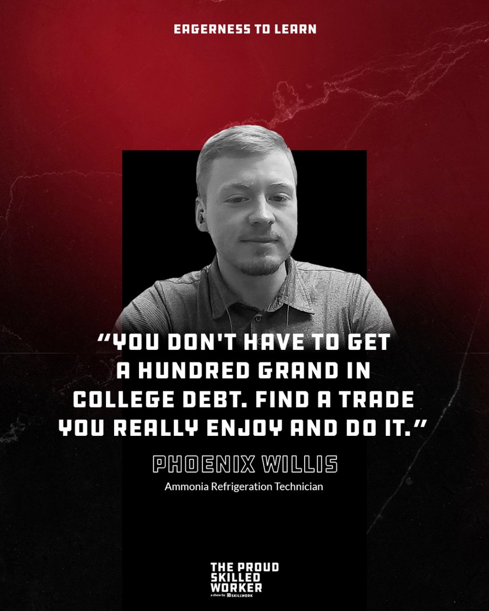 SkillworkCo's tweet image. 🔍🤝  Watch the full episode on our YouTube channel. #skillworkforum #manufacturing

Rethink college debt! 🎓 Phoenix Willis shares the freedom &amp;amp; passion found in trades. Discover a fulfilling path in our latest episode. Link in bio 🛠️🎥 #TradeOverDebt #PassionInPractice