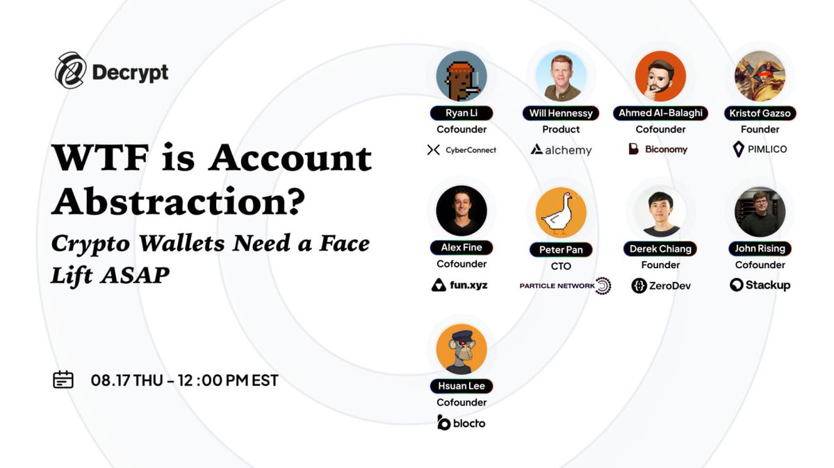 🚨 Twitter Spaces Announcement 🚨 We will joined by all these amazing speakers tomorrow to discuss Account Abstraction 🥳 Tune in at 12 PM EST 🕛 twitter.com/i/spaces/1yNGa…