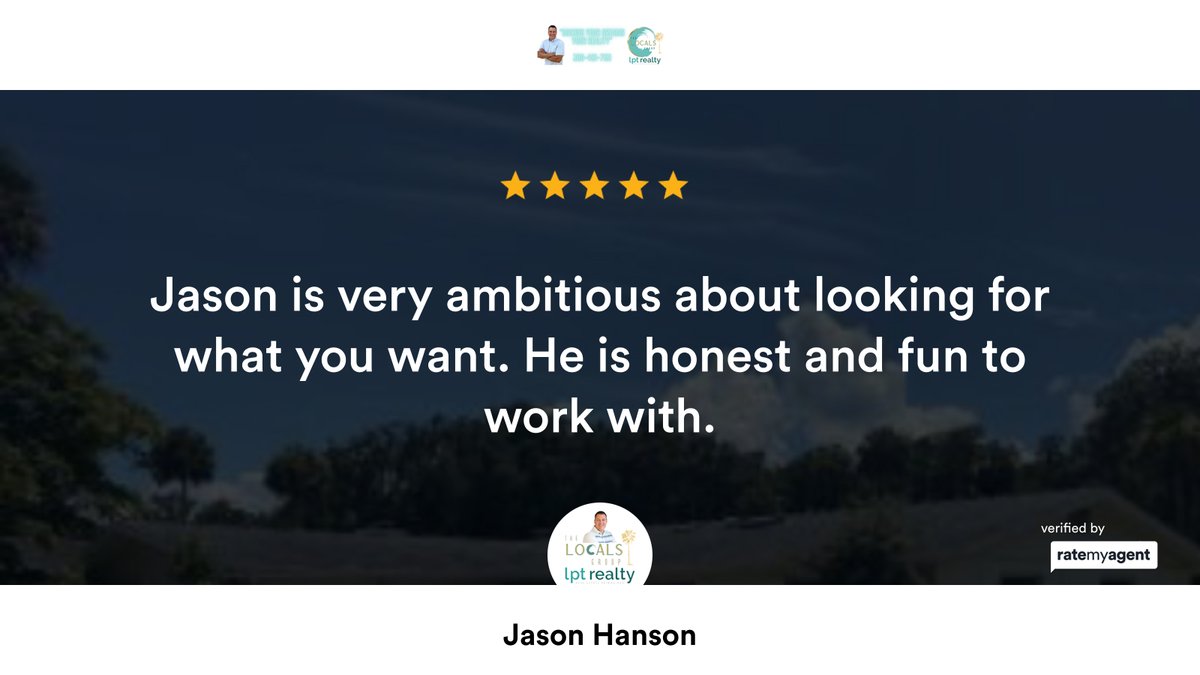 My latest RateMyAgent review in South Daytona.
 SL3545458
rma.reviews/c5OF4sGsLZZz

...
#ratemyagent #realestate #TheLocalsGroup #LPT_Realty #JasonDreamsRealty #BeachLife