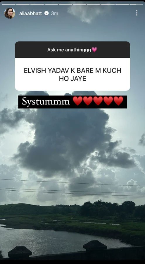 Ashutosh18071's tweet photo. Alia Bhatt Insta Story about Elvish Yadav 🫶📷 Systumm 📷📷#ElvishArmy#ElvishYadav #ElvishBBWinner #ElvishYadav𓃵 #ElvishArmy𓃵 https://t.co/pR5lUYFEpY