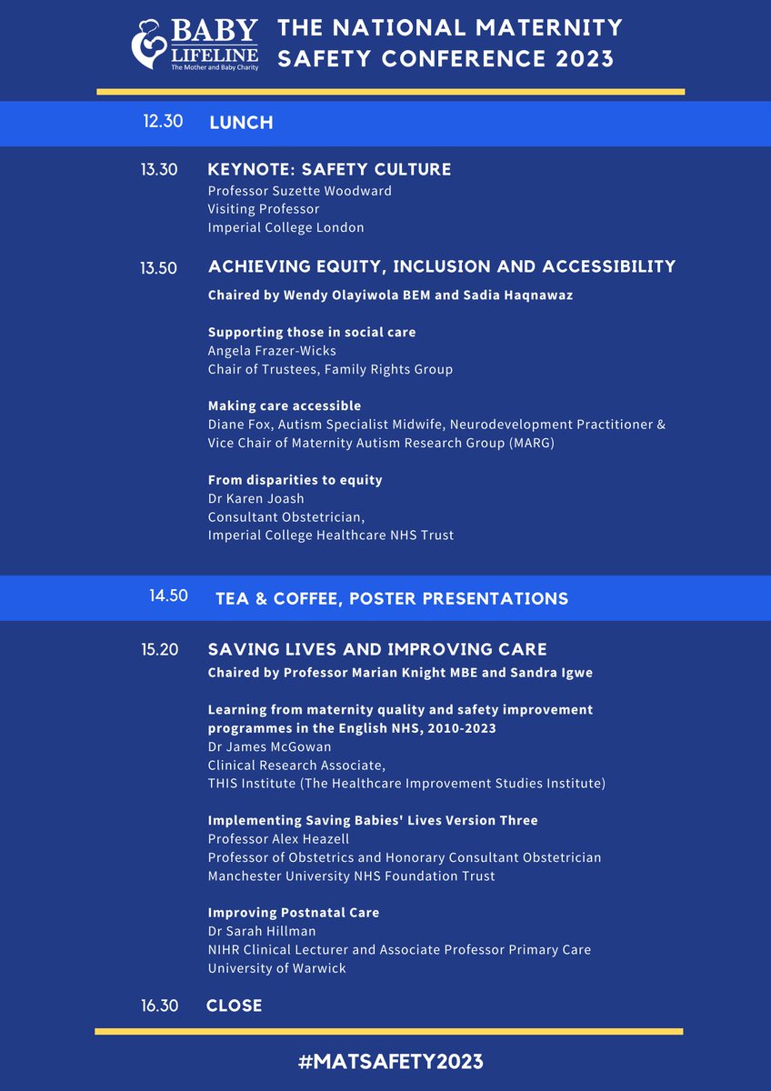 We are so excited to announce FOUR MORE fantastic speakers who will be joining us for #MatSafety2023!

Welcome <a href="/morris_ep/">Eddie Morris</a>, <a href="/loudavidson1980/">Louisa Davidson</a>, Diane Fox <a href="/MARGAUTISM/">MARG</a> &amp; <a href="/jgmcgowan/">James McGowan</a> 👏

Take a look at our updated conference agenda below👇🥳

#SaferBirths

babylifeline.org.uk/conference-2023