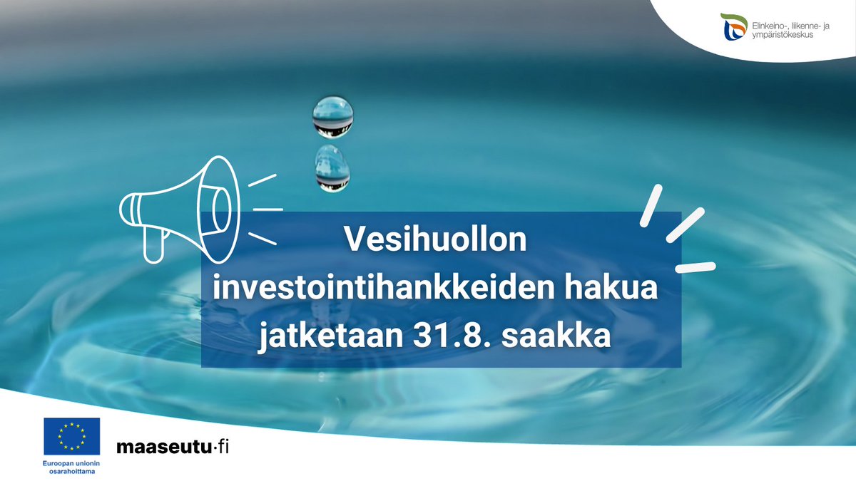 Lapin ELY-keskus on päättänyt jatkaa maaseudun vesihuoltohankkeiden hakuaikaa elokuun 2023 loppuun. Kaikki jo aiemmin lähetetyt hakemukset huomioidaan. 

Katso lisätiedot: maaseutu.fi/lappi/vesihuol…