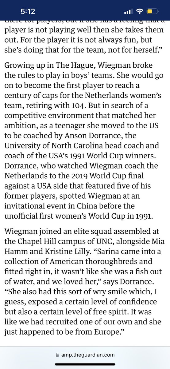 Love that Sarina Wiegman and Mia Hamm were teammates at the University of North Carolina in 1989. Under coach Anson Dorrance no less, who went on to win the World Cup with the USWNT in ‘91.

Real greatness code confirmed kind of stuff. 🤌