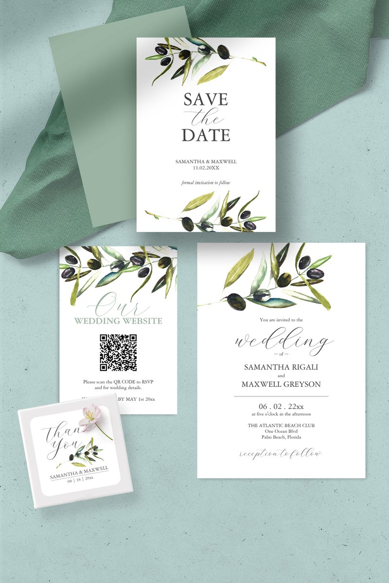 DoTellABelle's tweet photo. This complete wedding stationery suite features watercolor olive branches. Perfect for botanical and tuscan style weddings. #weddingwednesday #zazzlemade #weddingplanning https://t.co/YRSS8HPsuQ
