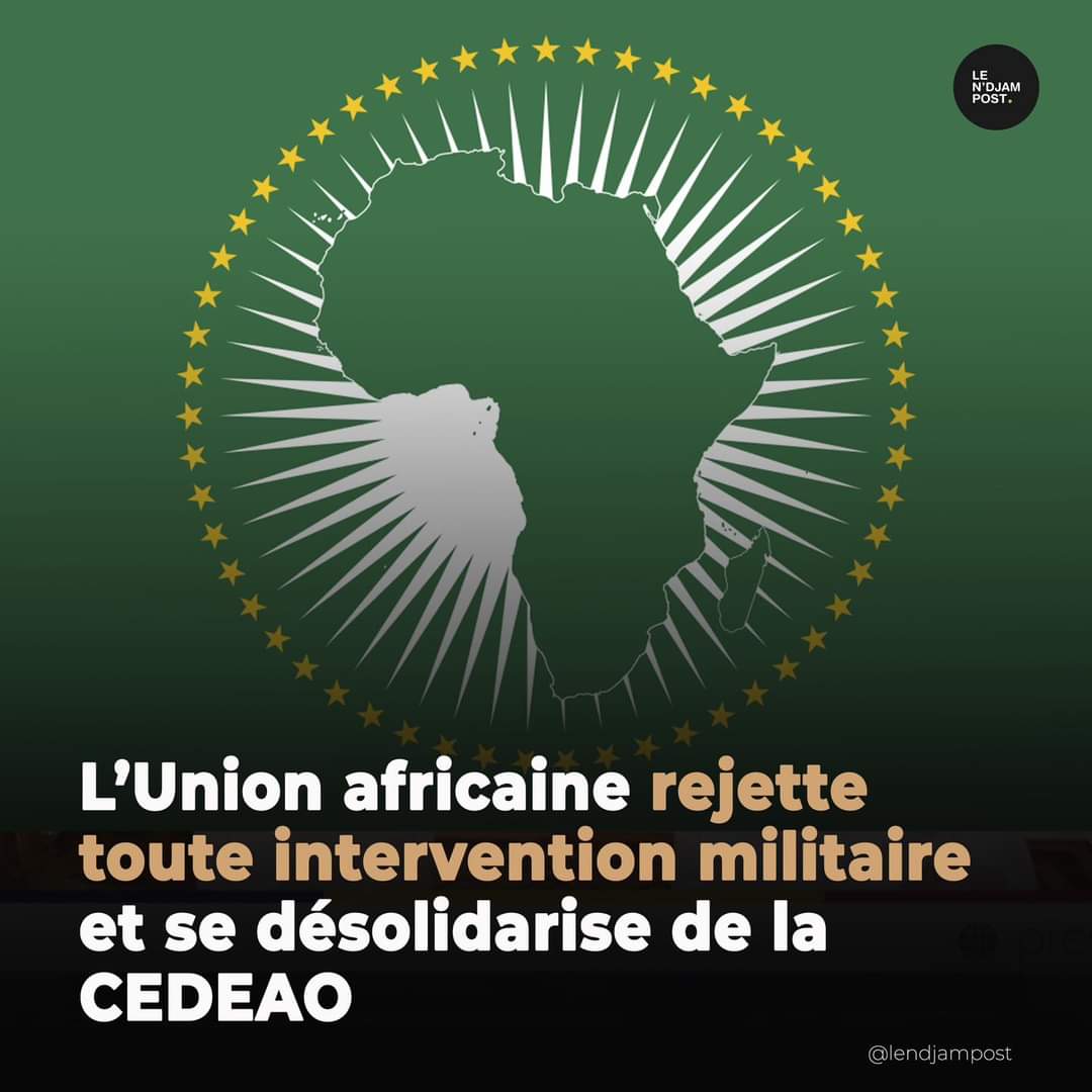 🔴Niger🇳🇪/Le Conseil de Paix et de Sécurité, organe décisionnel permanent de l' <a href="/_AfricanUnion/">African Union</a> pour la prévention, la gestion et le règlement des conflits, a refusé l’usage de la force.

Le pays qui a besoin d'une intervention militaire n'est qu'autre que le Soudan🇸🇩