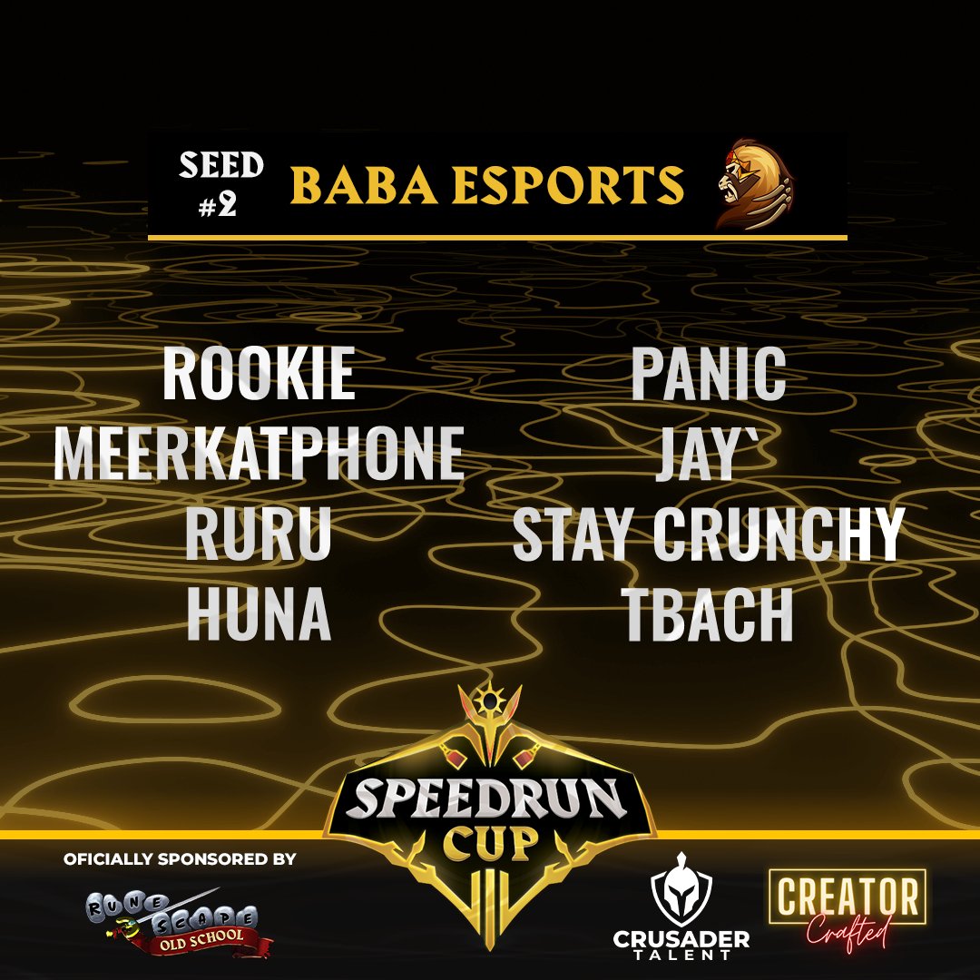 EVScapeOfficial's tweet photo. Your teams for the Speedrun Cup 3

Seed 1: Nexperts, captained by Scowled
Seed 2: BABA Esports, captained by Rookie
Seed 3: Runey 😂, captained by Numnut
Seed 4: Hasbruddas, Captained by Okke https://t.co/h30bDX2DnV