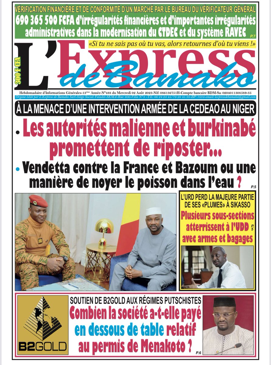 ExpressBamako's tweet photo. @B2GoldCorp a-t-elle payé des dessous de tables et #corrompre les fonctionnaires de l’Etat Malien pour récupérer « Le Permis de la mine d’Or de Menankoto au Mali? » https://t.co/jd2LEuL1JA