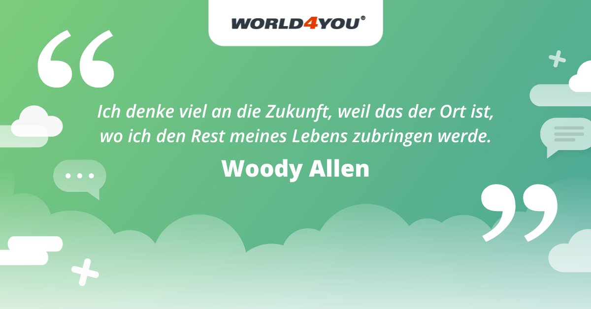 "Ich denke viel an die #Zukunft, weil das der Ort ist, wo ich den Rest meines Lebens zubringen werden." - Woody Allen 💬

Deine #Website ist der digitale Raum, in dem du deine Vision zum Ausdruck bringst. 💪 Hol dir jetzt zukunftssichere Services: w4y.at