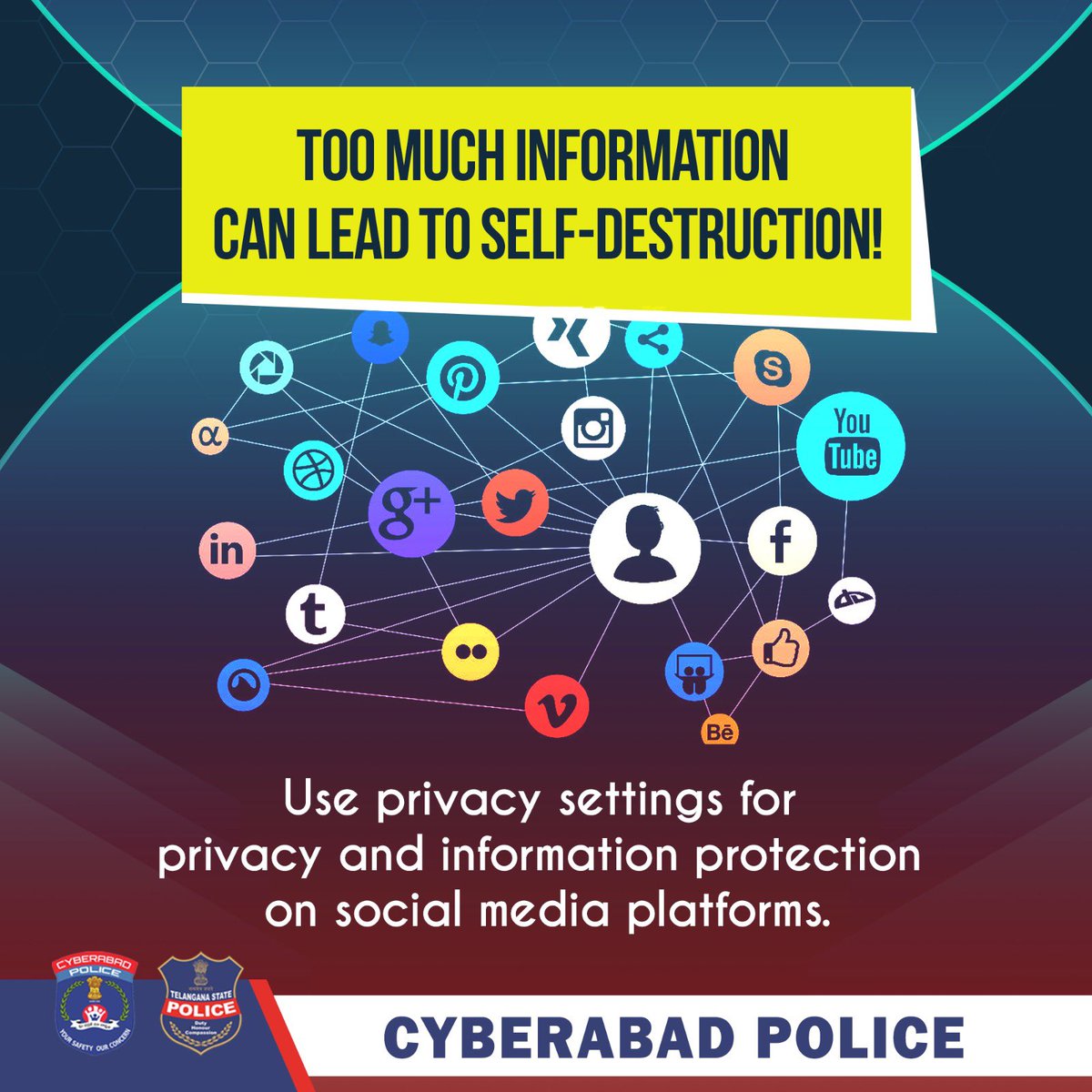 Just give it a thought: is it really important for you to put all your information directly or indirectly on social media? Are you safe?  #SocialMediaAwareness #CyberSafety #OnlineSafety #CyberabadPolice