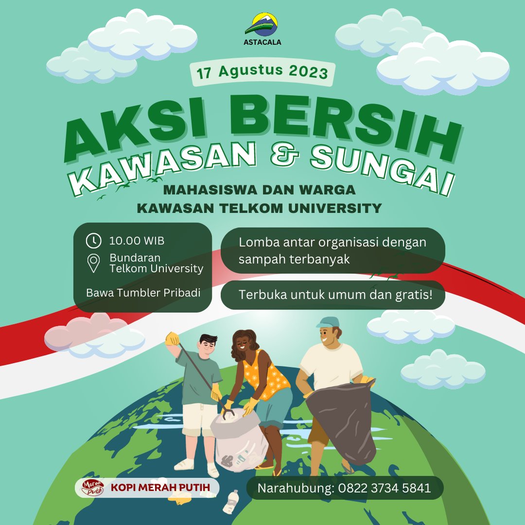DEPAN MATA KITA, TEMPAT TINGGAL KITA

Ayo ikut bersih kawasan kita bersama di kawasan depan kampus @telkomuniversity bersama mahasiswa dan masyarakat.
17 Agustus 2023
Jam 10.00 WIB
Titik kumpul di Bundaran Telkom University
Acara gratis tidak dipungut biaya!