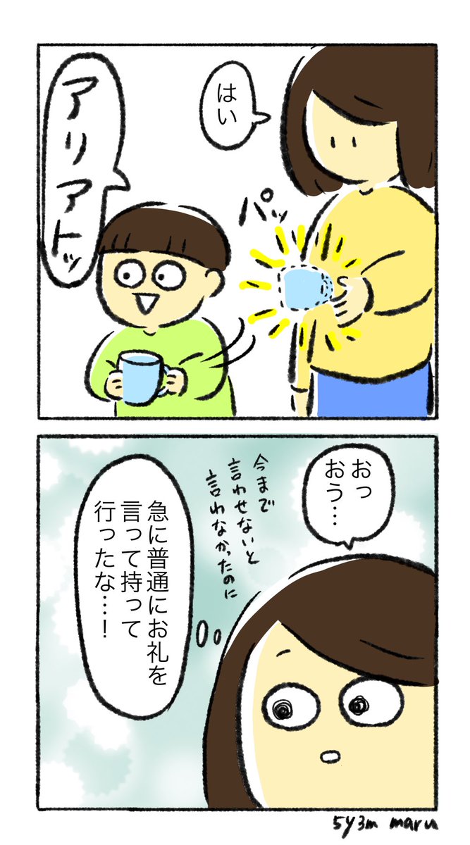 自閉症息子流れるように要望からのお礼が言えたよ…
ママはびっくりしてちょっと時が止まったよ 