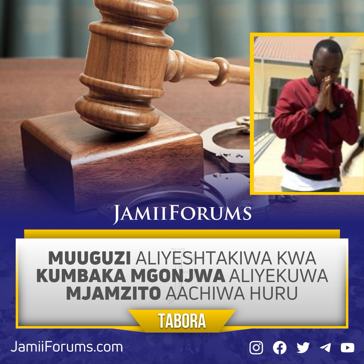 JamiiForums's tweet photo. TABORA: Muuguzi Daraja la Pili, Rayson Duwe, aliyetuhumiwa kumbaka Mjamzito wa Wiki 32 aliyekuwa amelazwa katika Hospitali ya Wilaya ya #Sikonge, ameachiwa huru na Mahakama ya Hakimu Mkazi baada ya upande wa Mashtaka kushindwa kuthibitisha tuhuma za kumchoma Dawa ya Usingizi kisha kumbaka Mjamzito huyo
Kabla ya kesi hiyo kufikishwa Mahakamani, Kamanda wa Jeshi la Polisi Mkoa wa Tabora, Richard Abwao alinukuliwa akisema tukio lilitokea Juni 9, 2023 Saa Mbili Usiku na kuwa uchunguzi wa awali ulionesha Mtumishi huyo aliyekuwa zamu eneo la mapokezi ya Wagonjwa wa Nje (OPD), aliingia kazini akiwa amelewa. Pia, alikutwa na bomba la Sindano na Dawa za Usingizi, huku taarifa ya Kitabibu ikithibitisha alimwingilia Kimwili Mgonjwa huyo
Soma https://t.co/4PuAR278SF
#JamiiForums #SocialJustice #JFWomen #HumanRights #GBV