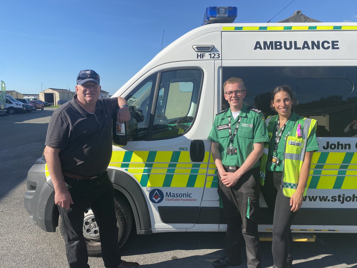 Great to meet <a href="/WestWalesMason/">West Wales Mason</a> at <a href="/PembsCountyShow/">Pembs County Show</a> and show them around the <a href="/SJACymru/">St John Ambulance Cymru</a> ambulance that they donated! Big thank you for your support.