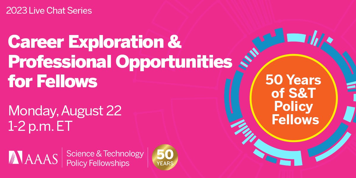 S&TPolicyFellowships (@aaas_stpf) on Twitter photo Next up in the recruitment series on 8/22: #career exploration! Join fellows Dale Oliver, <a href="/NathanDadap/">Nathan Dadap</a>, and <a href="/KennaRewcastle/">Kenna Rewcastle, PhD</a> to learn how they leveraged and grew their skill sets during their STPF fellowships. #scipolcareers
Register: go.stpf-aaas.org/OE-2023-08-22-… Next up in the recruitment series on 8/22: #career exploration! Join fellows Dale Oliver, <a href="/NathanDadap/">Nathan Dadap</a>, and <a href="/KennaRewcastle/">Kenna Rewcastle, PhD</a> to learn how they leveraged and grew their skill sets during their STPF fellowships. #scipolcareers
Register: go.stpf-aaas.org/OE-2023-08-22-…
