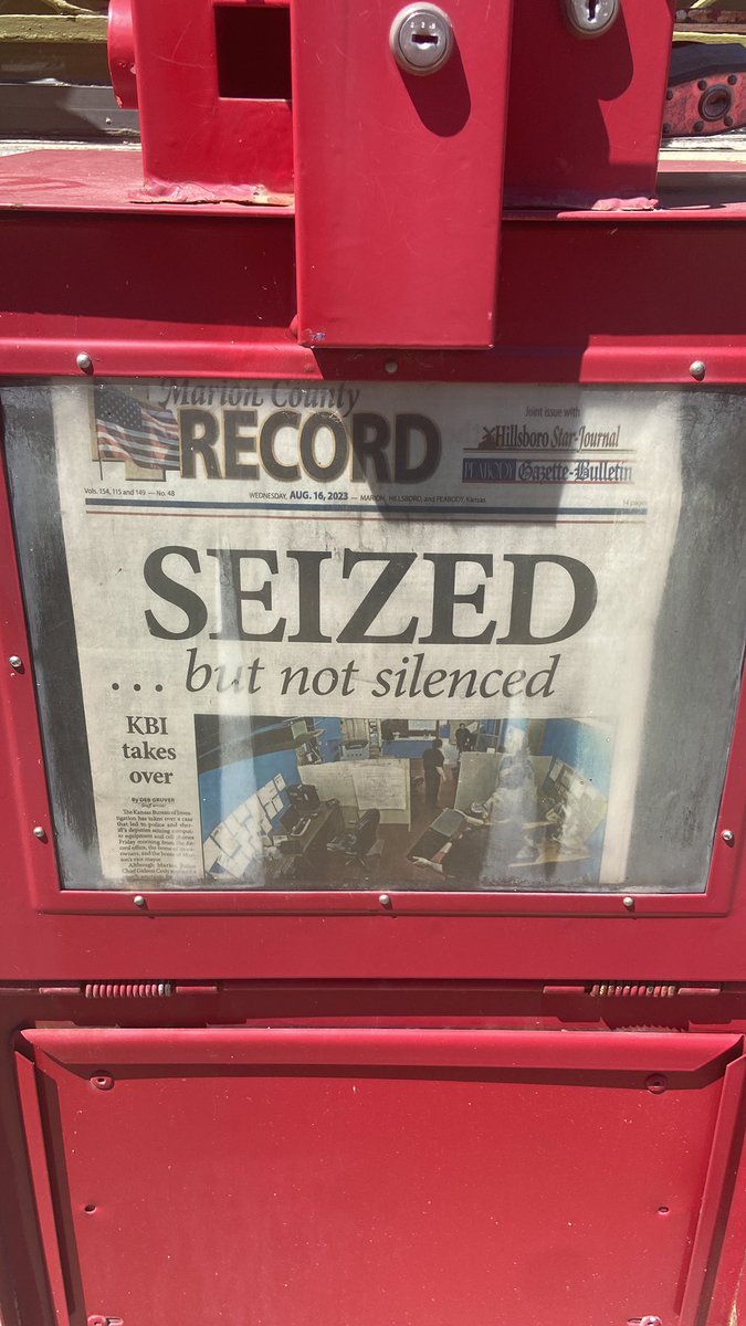 'Seized... but not silenced.' Today's edition of the Marion County Record in Kansas. via @JessMcMasterKC