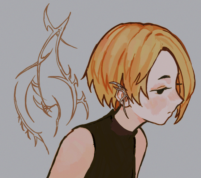 1girl short hair solo blonde hair ear piercing piercing sleeveless  illustration images