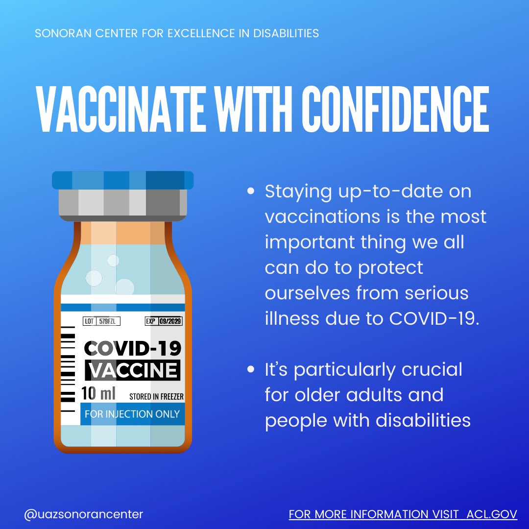 Sonoran_UCEDD's tweet photo. People with disabilities are at greater risk to the months-long symptoms associated with even a mild case of COVID-19. Vaccinate against Long COVID-19 today to reduce your risk. #NationalImmunizationAwarenessMonth

Learn more by visiting ACL’s website:
https://t.co/IlKMQmBR9H https://t.co/mMhj6GHxvi