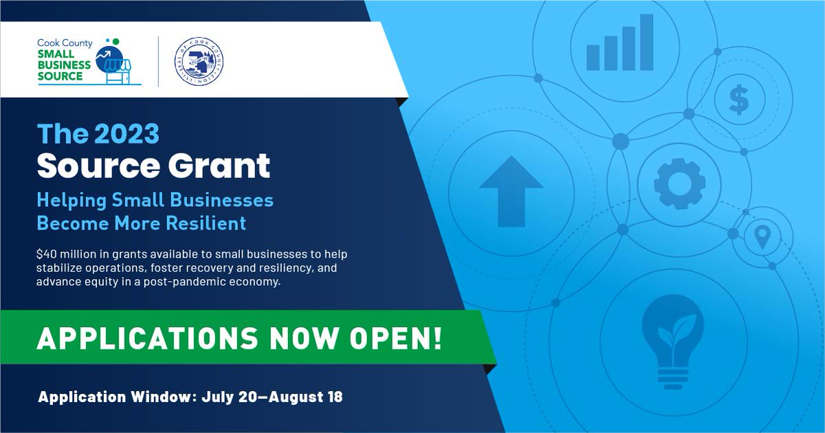 Cook County suburban businesses with fewer than 20 full-time employees that were in business prior to 2020 are eligible to apply for grants of $10K or $20K through the 2023 Source Grant program. Details: ow.ly/nqWR50PjIeU