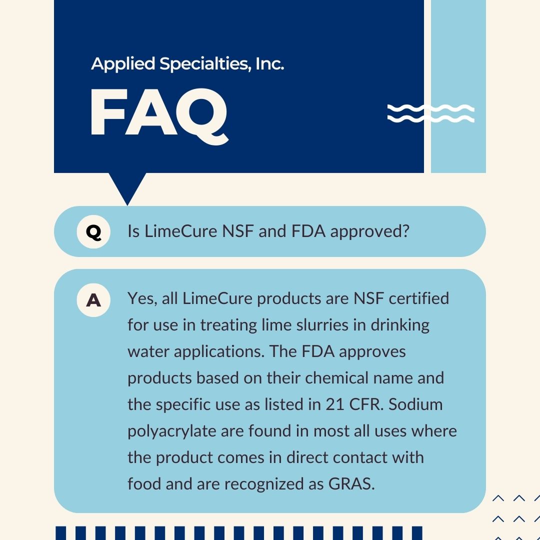 ASI_Water's tweet photo. All LimeCure products are NSF certified for use in treating lime slurries in drinking water applications.  The Sodium polyacrylate are found in most all uses where the product comes in direct contact with food and are recognized as GRAS.

https://t.co/s4MtrvM3PK

#limescale https://t.co/Ce7AgJ5lhw