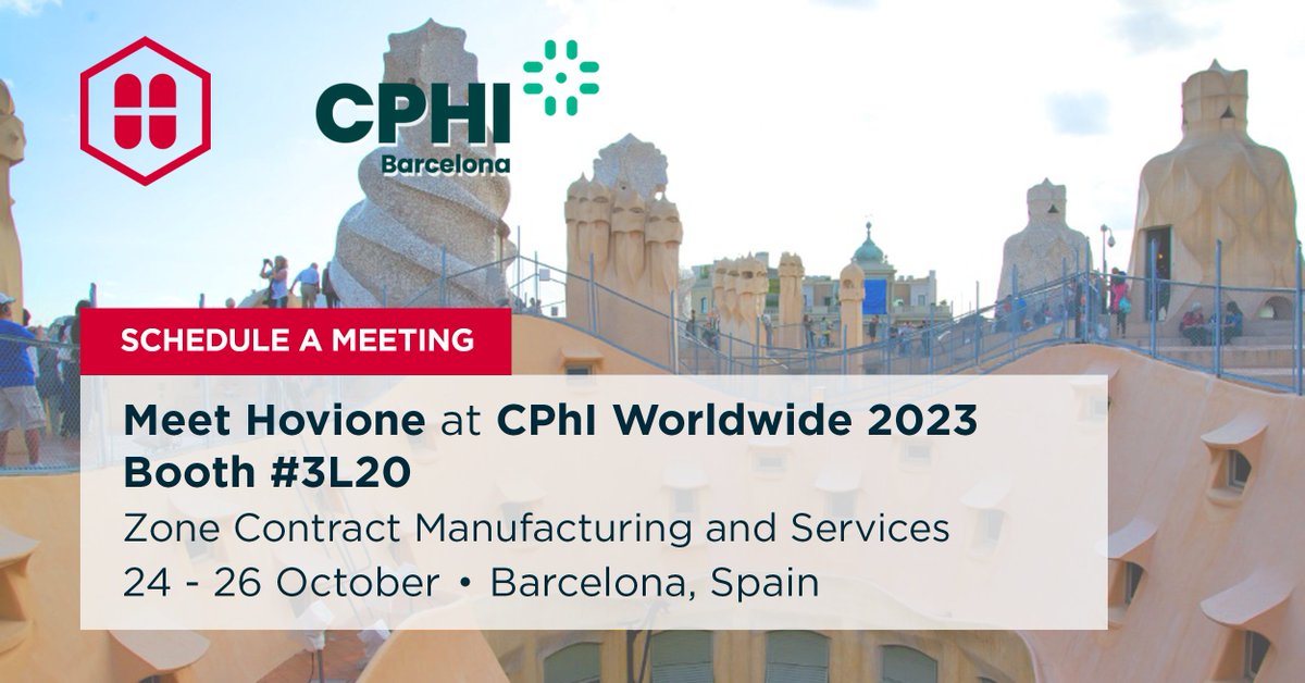 HovioneGroup's tweet image. 🤝🌍 Attending @CPHI_Events 2023 in Barcelona? Visit our booth 3L20. Schedule a meeting today with our team to discover more about the latest technologies. 👉 hovione.com/press-room/eve… #CPhI2023 #CPhIBarcelona #cdmo #initforlife