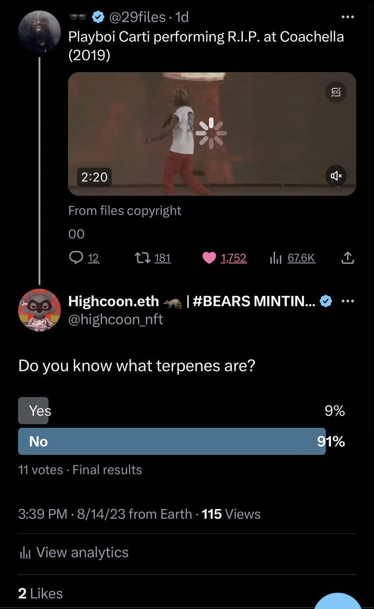 highcoonvibes's tweet photo. GM & #highvibes 🍃
Take a peek at our most recent #highcoonpolls 🦝
If you think #highcoon is just here to play, think again 🫡
Highcoon is here to create games for YOU to play & learn about terpenes while you #fightstigma 🚭
#highcoonagainststigma #stigmaisreal https://t.co/7EN3m0ZZP2