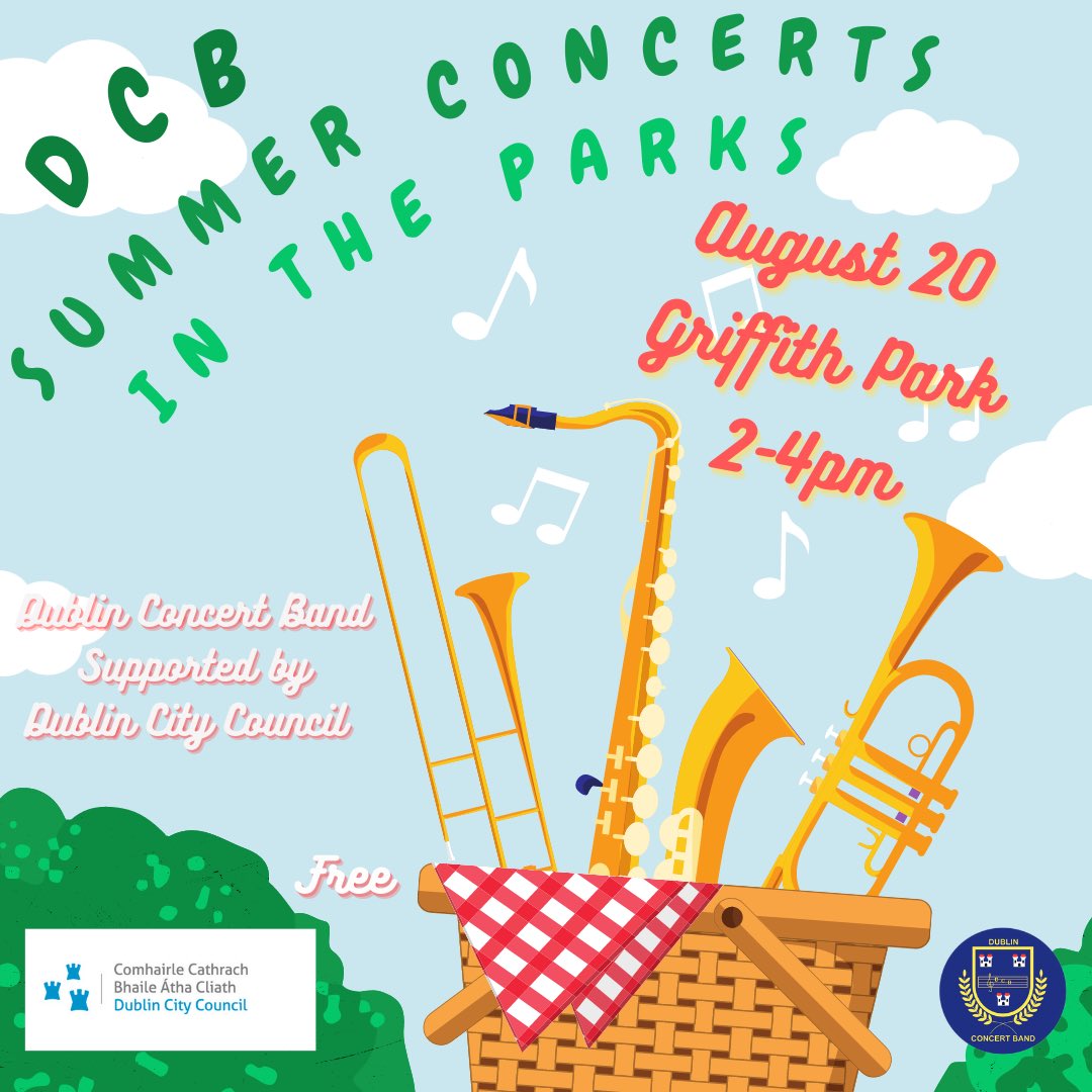 DublinConcertBd's tweet photo. The next stop on our 2023 Summer Concert tour is a new one for us. We’re delighted to be heading to Griffith Park in Drumcondra this Sunday. We’ll be playing from 2-4pm and we’ll have a very special guest joining us. Thanks to @DubCityCouncil @DCCParksBiodiv @LordMayorDublin https://t.co/TRHrJxdLNJ