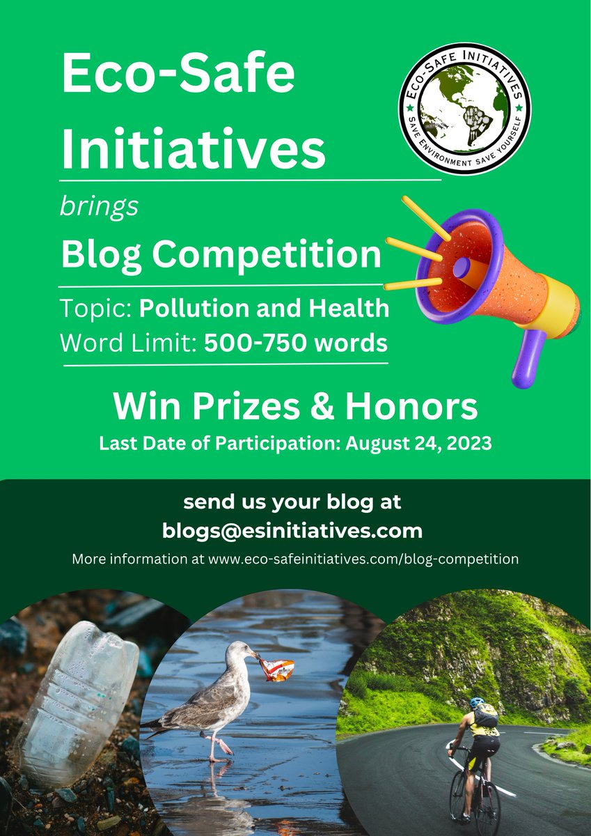 ecosafeinitiate's tweet photo. 📢🌍 Calling All Writers! 🖋️ Join our Blog Competition on "Pollution & Health" 🏆 Express your ideas in 500-750 words and make a change. 🌱 Submit by Aug 24 to blogs@esinitiatives.com 📧 #BlogCompetition #PollutionAndHealth #WriteForChange 🌿✨ https://t.co/MZfHbHgLLl