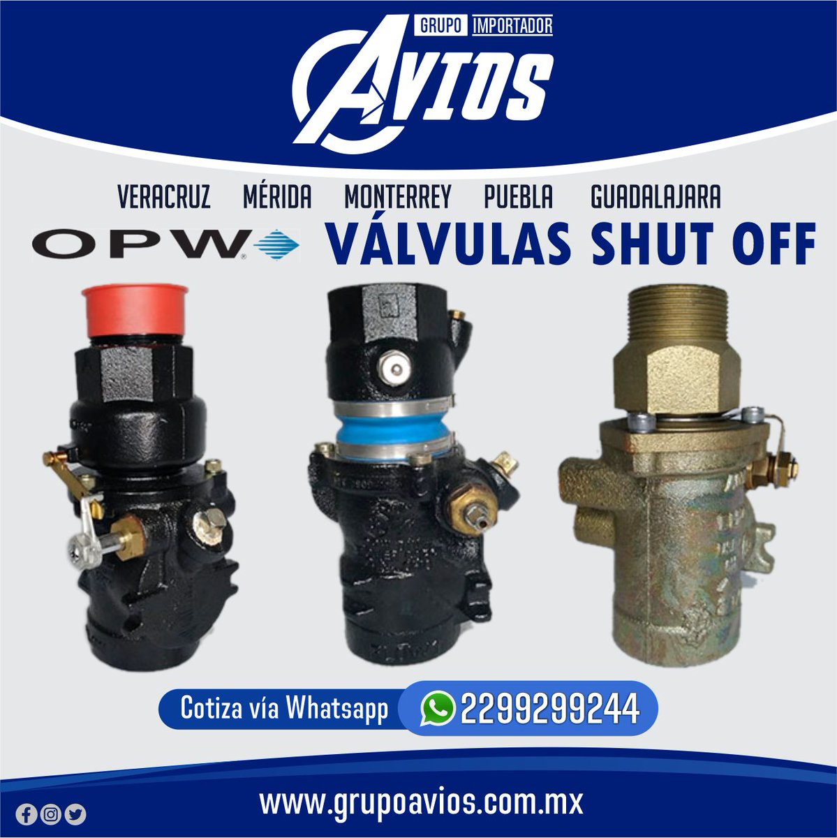 Grupo Importador Avios (@importadoravios) on Twitter photo VÁLVULAS SHUT OFF OPW ⛽️
Grupo Importador Avios. ¡33 años nos respaldan!
Somos una empresa líder en el ramo Gasolinero. ⛽️
Cotiza vía Whatsapp 📲 wa.link/m61hb9
Vía correo: 📧 veracruz@grupoavios.com.mx VÁLVULAS SHUT OFF OPW ⛽️
Grupo Importador Avios. ¡33 años nos respaldan!
Somos una empresa líder en el ramo Gasolinero. ⛽️
Cotiza vía Whatsapp 📲 wa.link/m61hb9
Vía correo: 📧 veracruz@grupoavios.com.mx