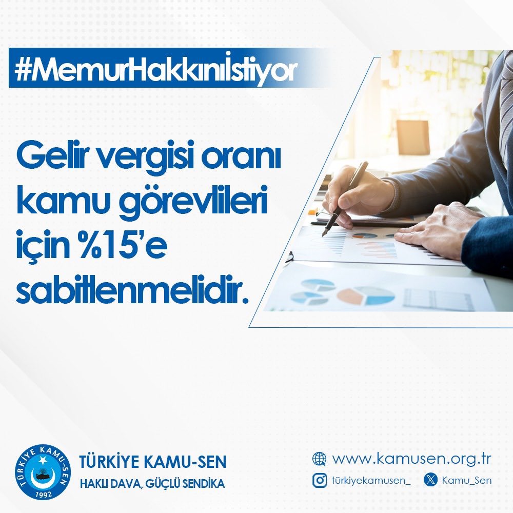 Vergide esas olan; çok kazanandan çok, az kazanandan az vergi alınmasıdır.
Vergide adalet için, tüm kamu çalışanları %15’lik vergi dilimine sabitlenmelidir.
#MemurHakkınıİstiyor