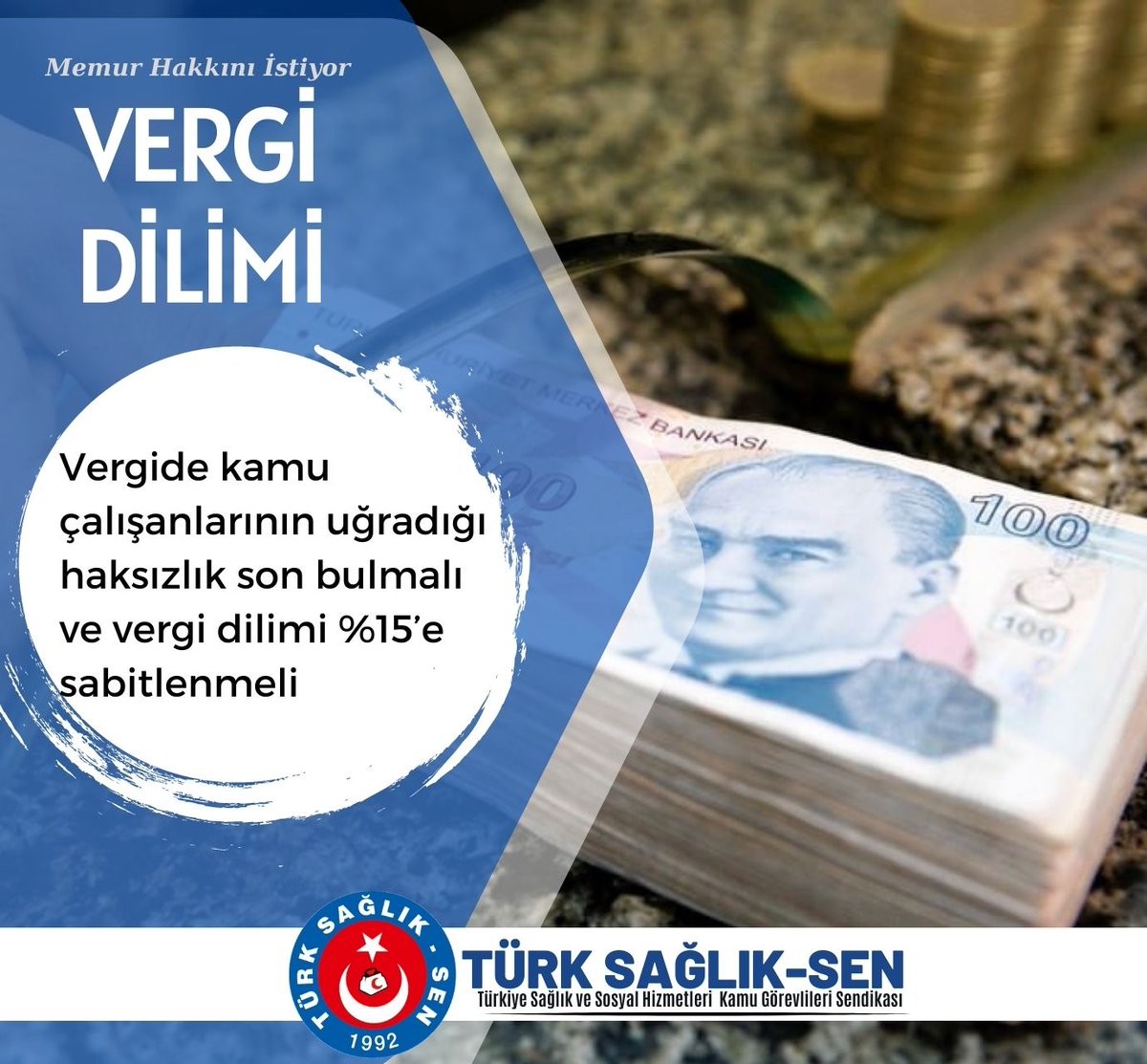 #MemurHakkınıİstiyor 
Vergide kamu çalışanlarının uğradığı haksızlık son bulmalı ve vergi dilimi %15’e sabitlenmeli