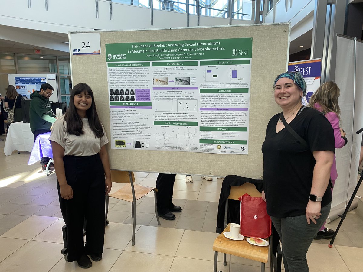 Had to miss #abbugchat today to see the presentation of the ⁦<a href="/WISESTualberta/">WISEST</a>⁩ intern, Ashlyn in my lab this summer.  Mentored by ⁦@robotonia⁩ on some super cool #mountainpinebeetle research!