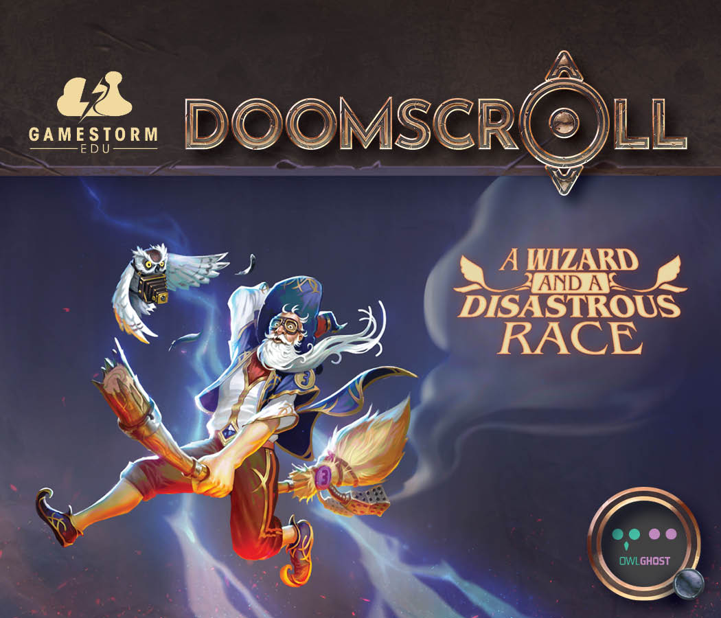 OwlghostStudios's tweet photo. Merlin the Magician is giving magic broom racing a try as well and making a documentary of his adventures!

Our Newest card for DOOMSCROLL @GameStormEDU  by @Egoraptor3000 @owlghoststudios 

#tabletopgaming #boardgames #gamedev #digitalart https://t.co/kFmZFA8ry3