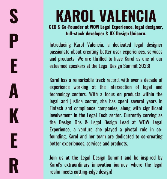 wowlegalx's tweet photo. 🎉📣 Excitement at its peak! 📣🎉
We are bursting with enthusiasm to share this extraordinary news with you! ✨ Karol Valencia, the visionary CEO and Co-founder of WOW Legal Experience, will be one of the distinguished speakers at the highly anticipated Legal Design Summit 2023. https://t.co/yfD8EuQhZO