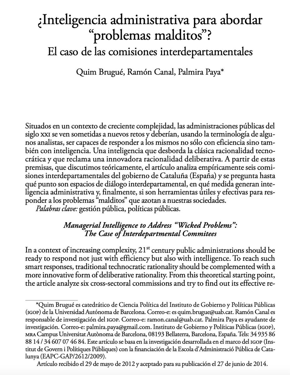 GyPP_CIDE's tweet photo. Si les interesa el estudio de “wicked problems”, les recomendamos este artículo (2015) de Quim Brugué, Ramón Canal y Palmira Paya.
https://t.co/rsDBnq0yOP https://t.co/nPEkNWejIk