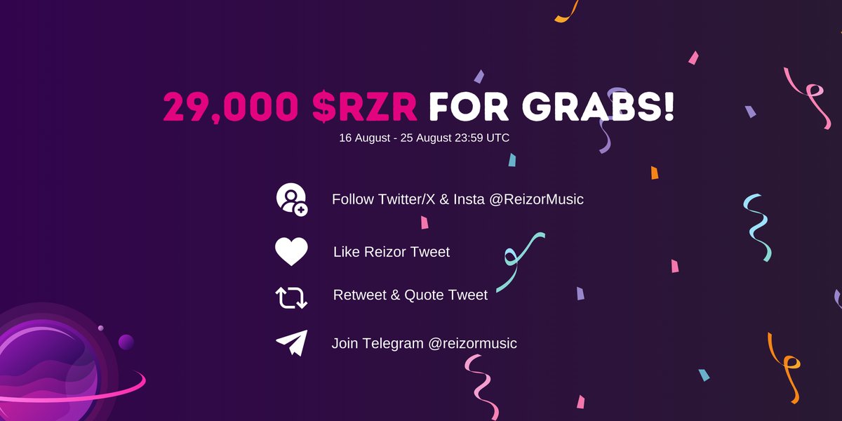ReizorMusic's tweet photo. Participate to Win 29,000 $RZR Tokens!

Join our Reizor celebration as we head towards the exciting journey to Babylon in September!

Submit your entry to this form 👉https://t.co/thZQu9zJaa

#Radix #Babylon #ReizorMusic #Airdrop #Giveaway $RZR $XRD https://t.co/B91jVhTavA