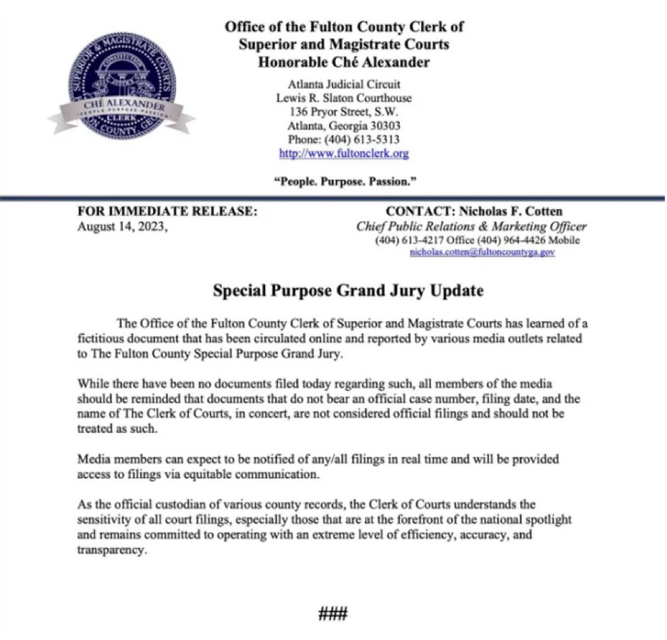 greg_price11's tweet image. Fulton County went from saying that the early release of the Trump indictment was a &quot;fictitious document&quot; to &quot;the clerk accidentally hit send instead of save.&quot;