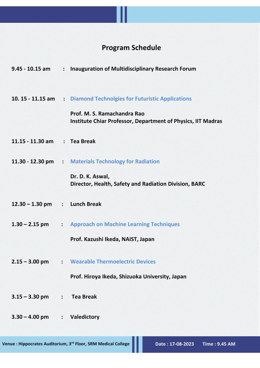fmedsrmist's tweet photo. Pleased to inform you that Nanotechnology Research Center(NRC), SRMIST, Kattankulathur is organizing a MULTIDISCIPLINARY RESEARCH FORUM (MRF) in association with the Directorate of Research.  Welcomes you all for the inauguration. @SRM_Univ https://t.co/9HWBgtBvri
