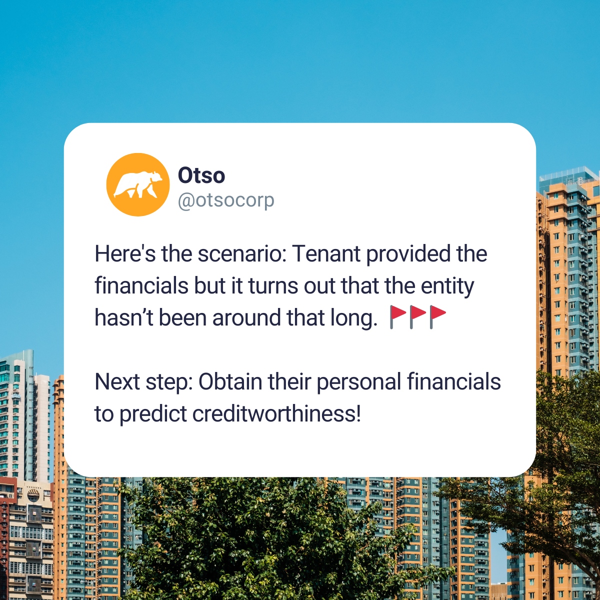 🚩🚩🚩 Red flag alert: Tenant provides their financials—and you see that the business hasn't been around very long.

To try a report today, visit us online: l8r.it/1sPz