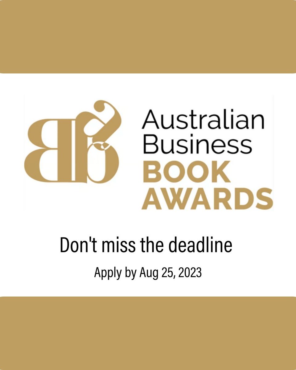 Attention Authors - the application deadline for the Australian Business Book Awards is fast approaching.

Apply now at businessbookawards.com.au/how-to-enter