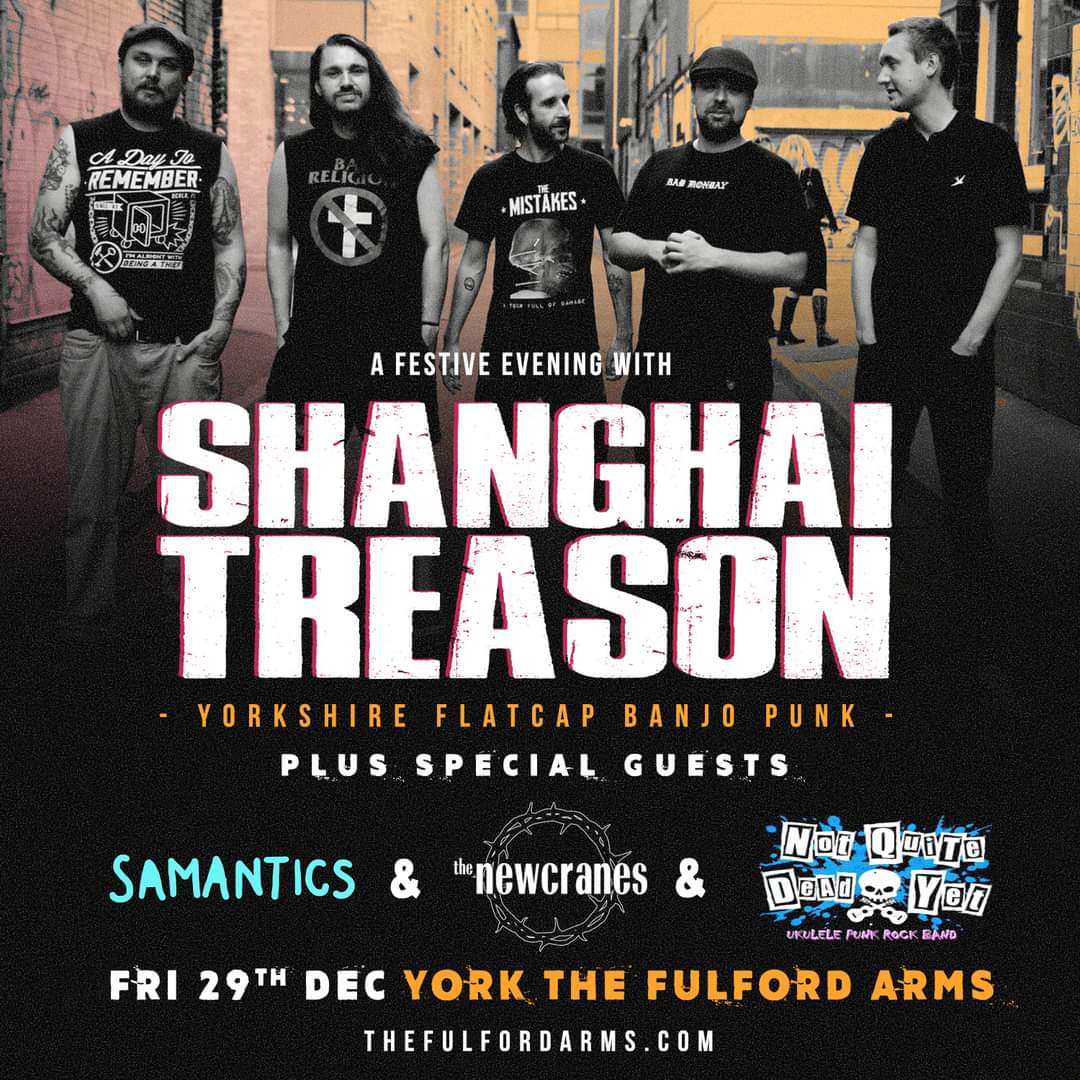 We're hosting a festive extravaganza at <a href="/fulfordarmsyork/">Fulford Arms</a> #York on Fri 29th Dec w/ special guests <a href="/samanticsUK/">Samantics</a>, <a href="/thenewcranes/">The Newcranes</a> &amp; NOT QUITE DEAD YET.  bit.ly/STYorkGig It's not one to be missed 🤘