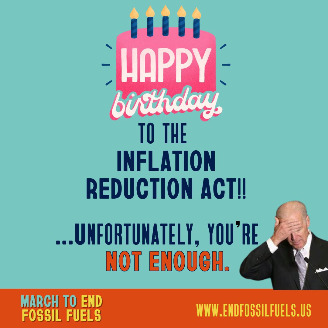 Today is the 1-year anniversary of the #IRA 1⃣🎂
 
Science and justice are clear: The #IRA is not enough. We need <a href="/POTUS/">President Donald J. Trump</a> to use his presidential pen to #EndFossilFuels + declare a #ClimateEmergency.

Will you join us? RSVP -> endfossilfuels.us