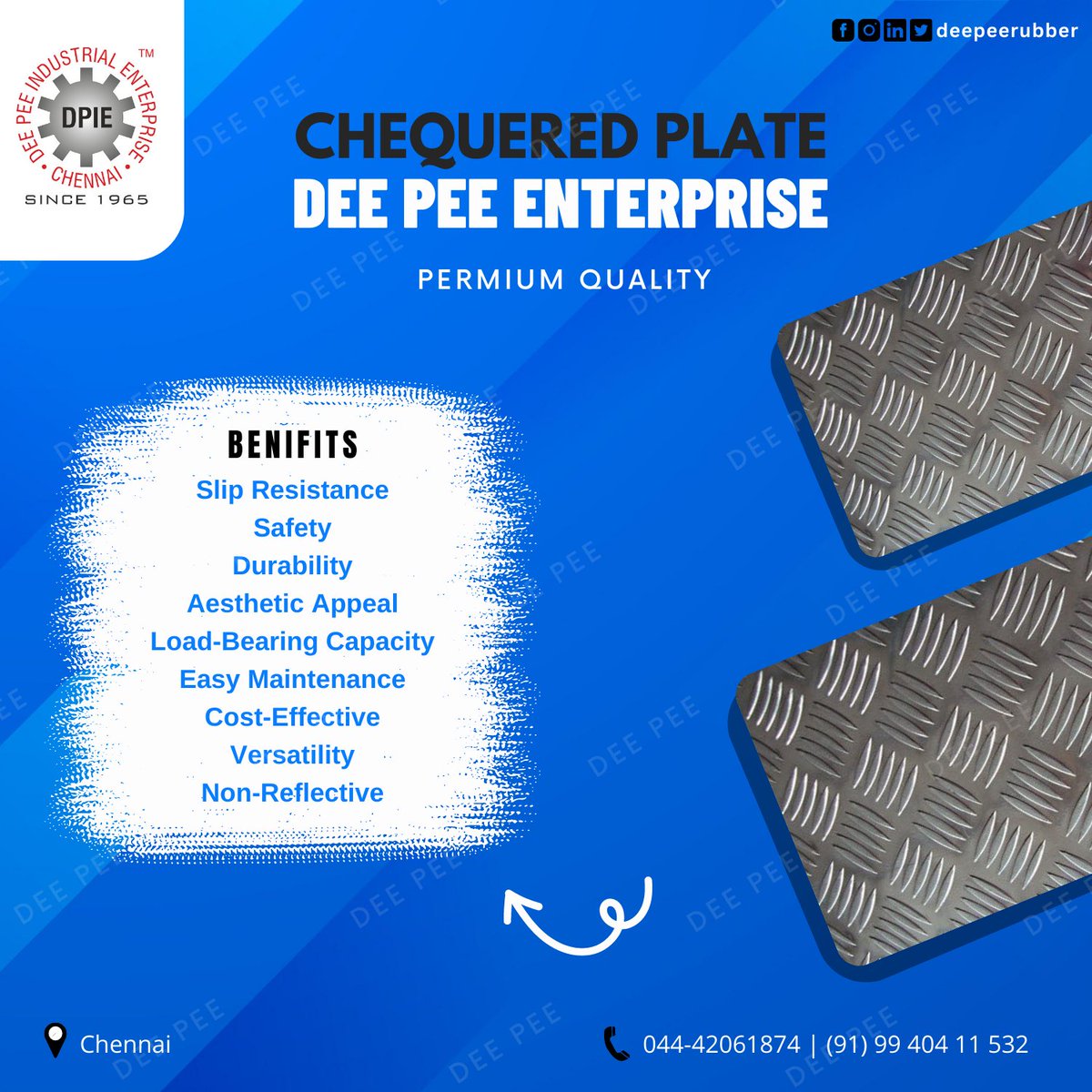 Your safety matters to us! Dee Pee Enterprise's chequered plates are meticulously crafted to provide maximum traction, reducing the risk of slips and falls. Invest in your well-being – choose our reliable chequered plates today!

#SafetyFirst #SlipAndFallPrevention #deepee