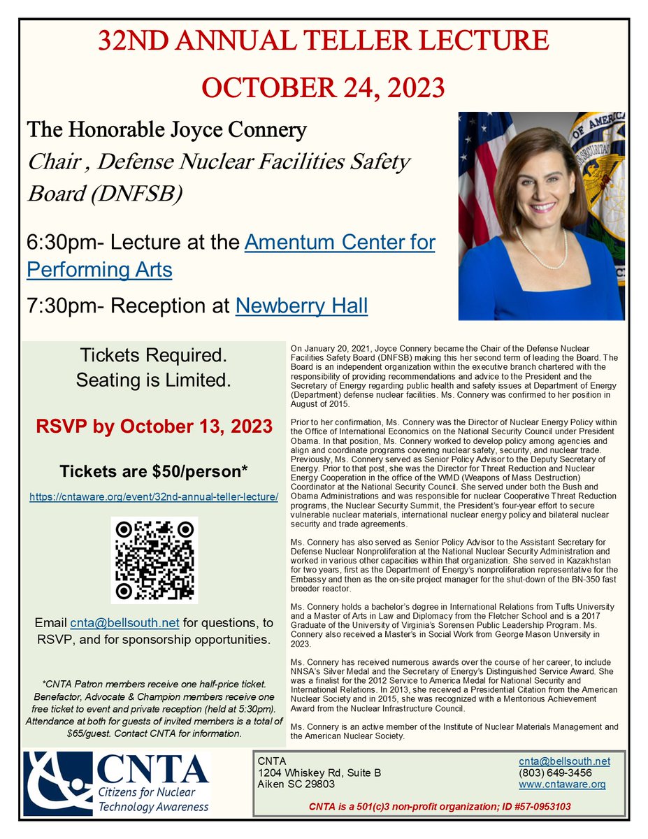 CNTA is proud to host the Honorable Joyce Connery as keynote for our 32nd Annual Teller Lecture! Find out more at: cntaware.org/event/32nd-ann…