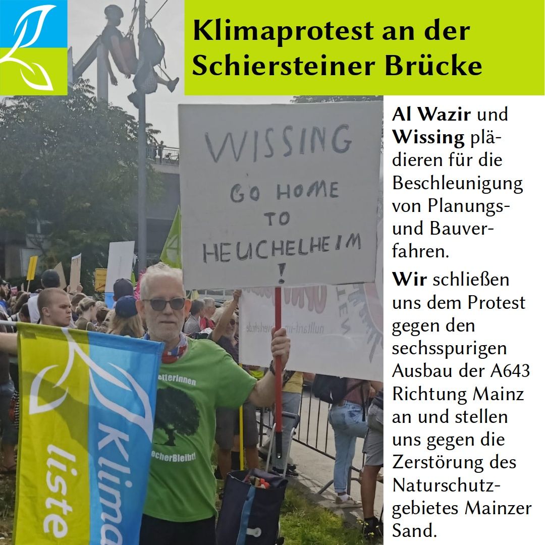 KL_Hessen's tweet photo. An der neu eröffneten #Schiersteinerbrücke haben wir uns am Sonntag (13.8.) dem Protest gegen den Ausbau der #A643 angeschlossen. Unserer Meinung nach müssen die Naturschutzgebiete #ManinzerSand und Lennebergwald erhalten bleiben. https://t.co/mLmM70LiMR